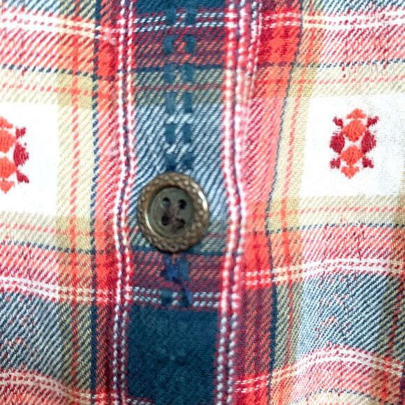 cb Women's Button-Up Shirt Size 1X Blue Red Multicolor Plaid Long-Sleeves Cotton - Picture 6 of 11